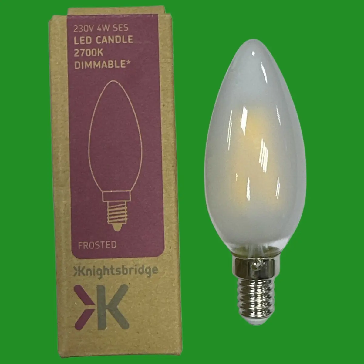 4x 4W =40W Knightsbridge LED Dimmable Filament Frosted Candle Light Bulb SES E14