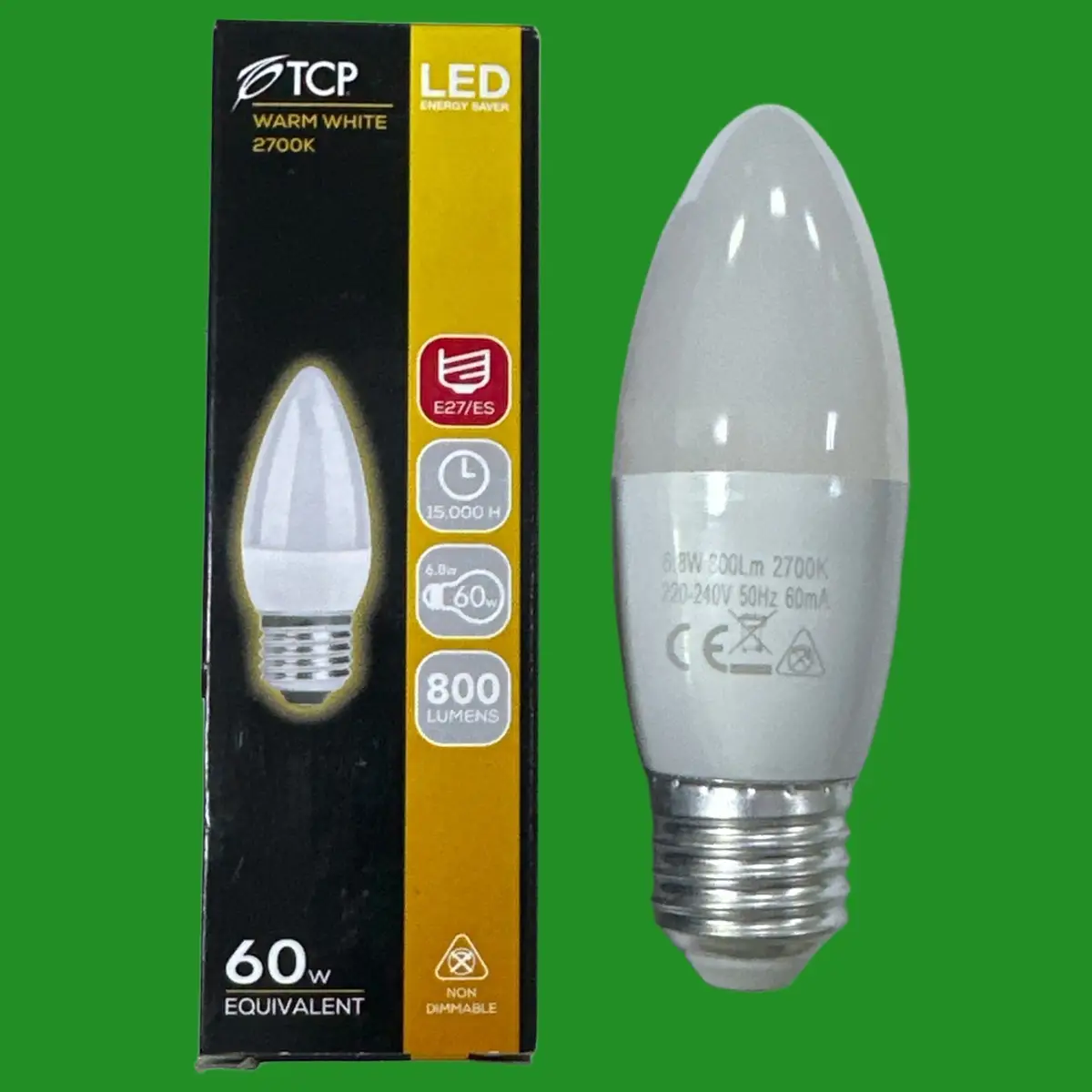 4x 6.8W (=60W) TCP LED Pearl Candle Light Bulbs ES E27 Edison Screw 2700K Lamp