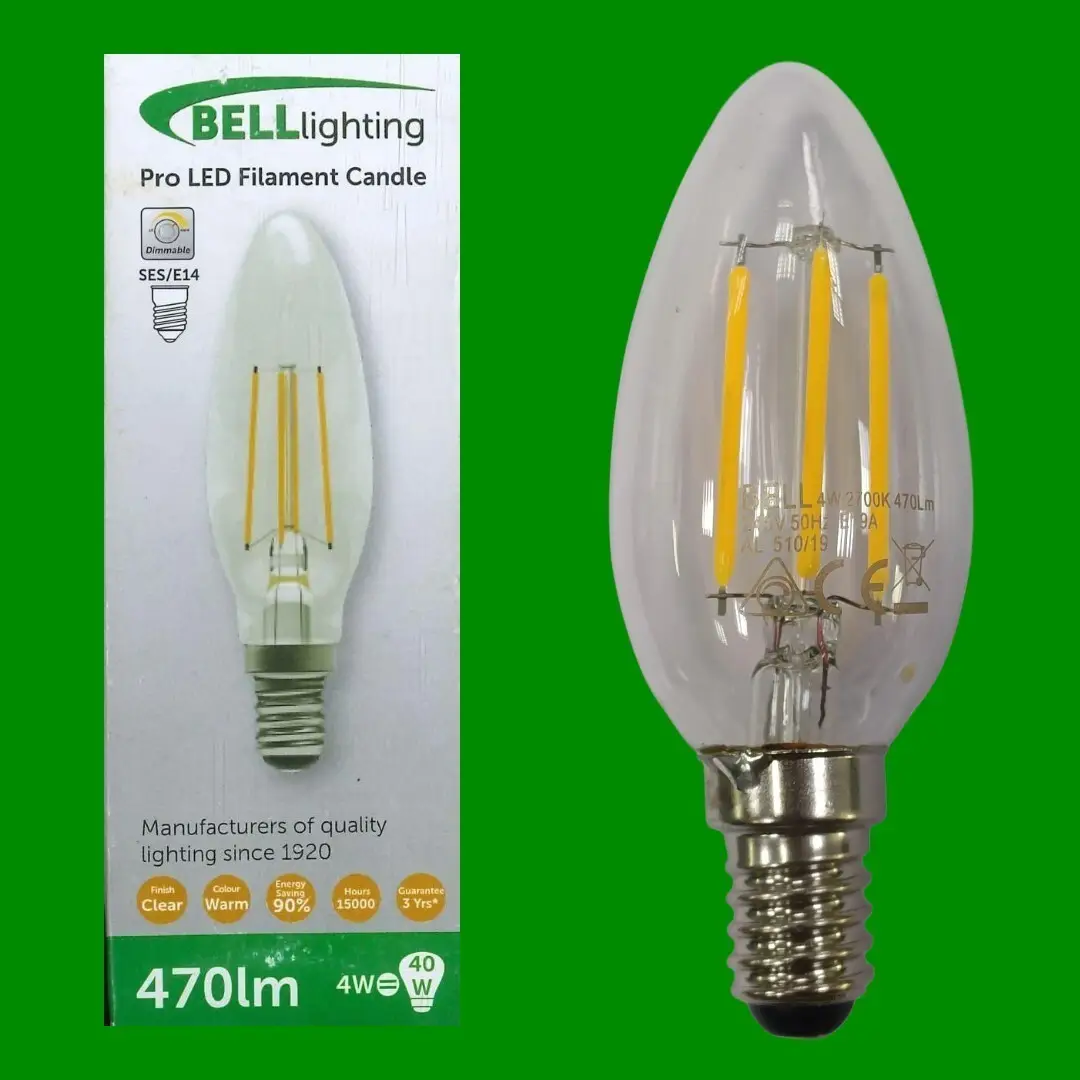 1x4W (=40W) Bell LED Dimmable Filament Candle Low Energy Light Bulb SES E14 Lamp