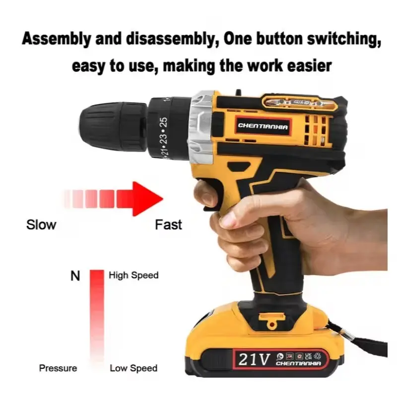 21V Brushless Cordless Hammer Drill Set – 3/8" Chuck Drill Driver, 2 Batteries - image 4 | Free standard UK delivery included | Discount Quality Products