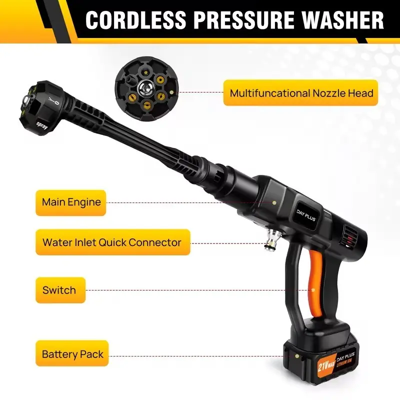 Cordless High-Pressure Washer 45 Bar, 6-in-1 Nozzle, 5m Hose, Battery Included - image 9 | Free standard UK delivery included | Discount Quality Products