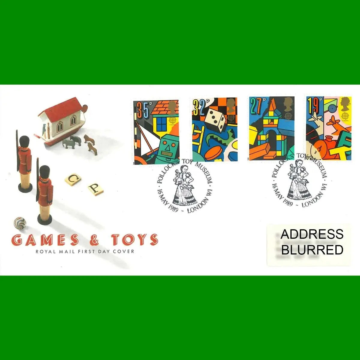 FDC Games &amp; Toys Commemorative Royal Mail First Day Cover Stamps, 16.5.1989