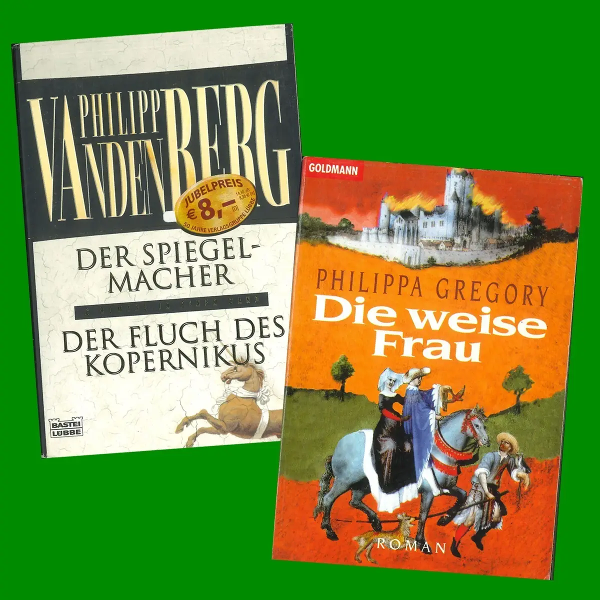 2x Paperback Books (Der Spiegelmacher/Der Fluch Des Kopernikus + Die Weise Frau)