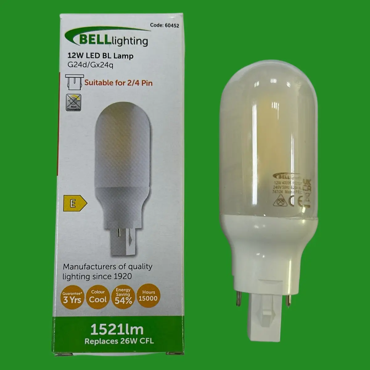 12W (=26W) BELL LED G24D &amp; GX24Q, 2 &amp; 4 Pin, BL PL Light Bulb, 4000K Cool White