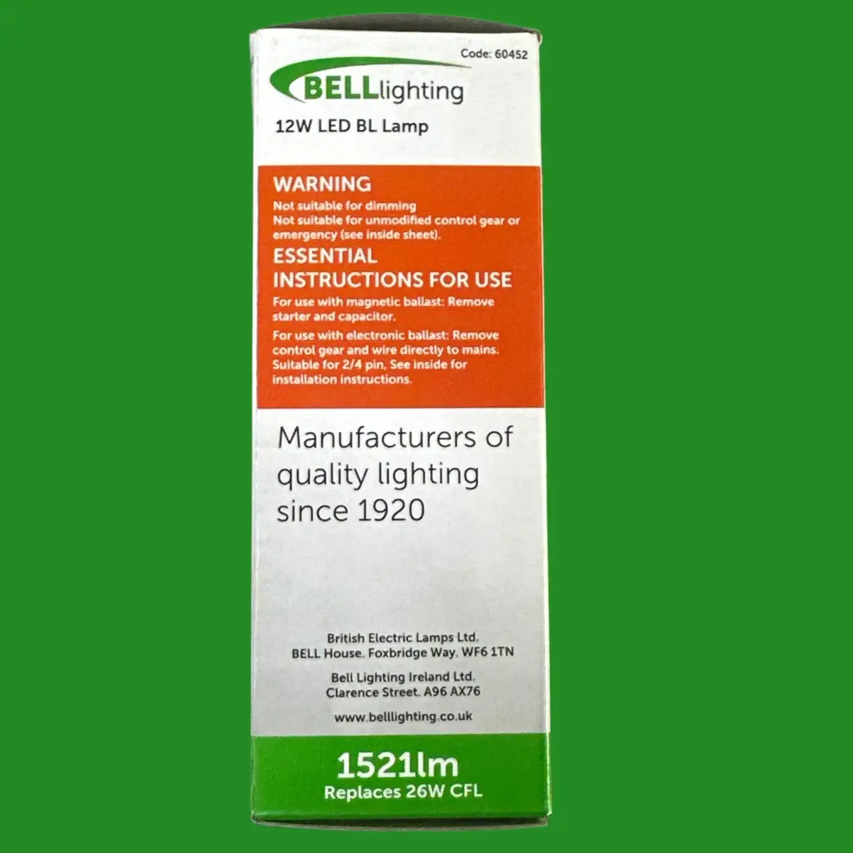 12W (=26W) BELL LED G24D & GX24Q, 2 & 4 Pin, BL PL Light Bulb, 4000K Cool White - image 5 | Free standard UK delivery included | Discount Quality Products