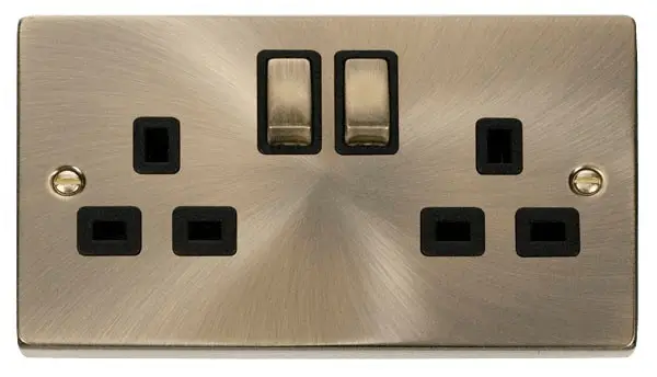 Victorian Antique Brass Switched UK 13A Double Socket Ingot' 2 Gang Wall Plate - Free standard UK delivery included | Discount Quality Products