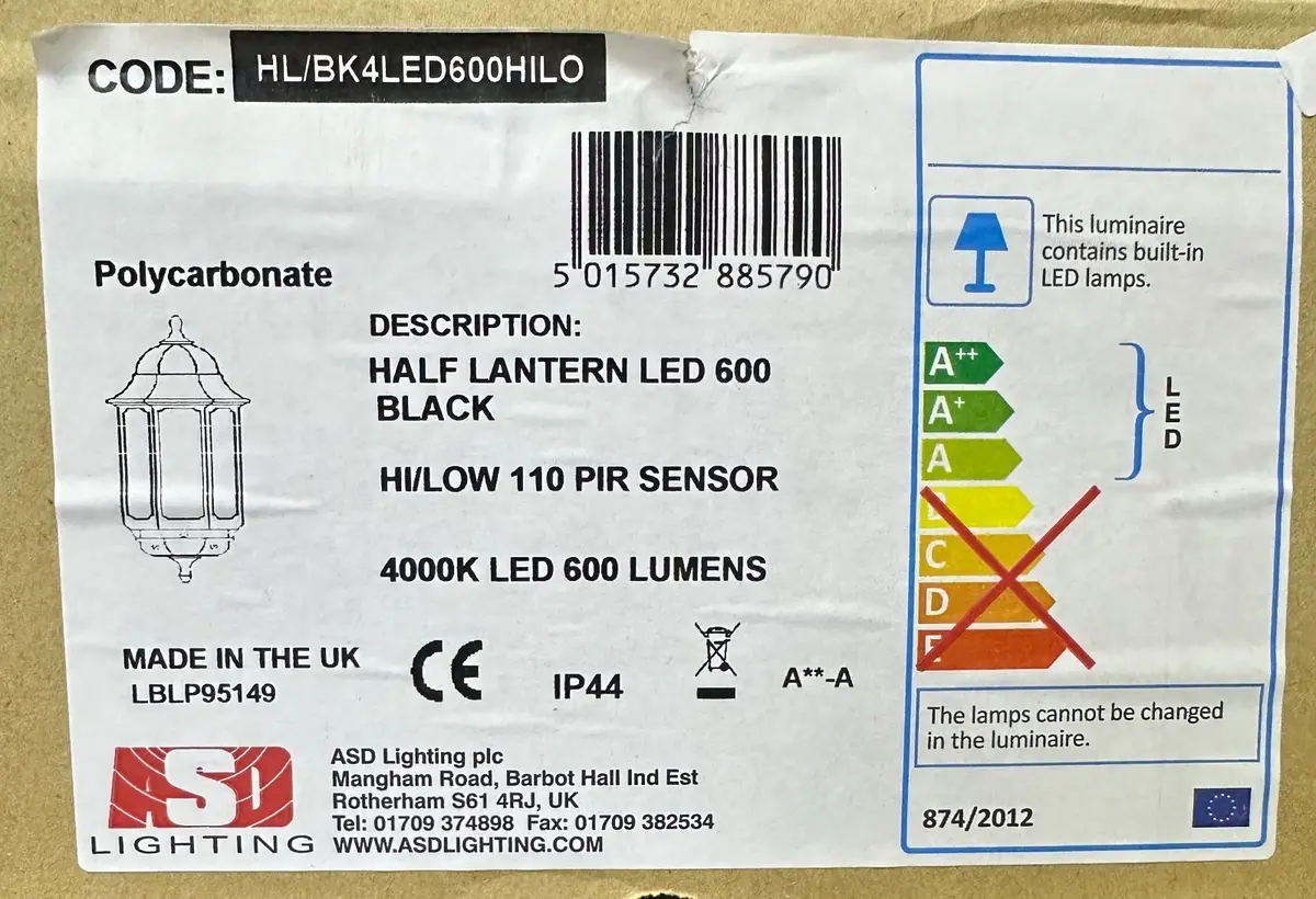 ASD 7.4W LED Black Half Lantern HI-LOW PIR Motion Sensor Security Wall Light - image 2 | Free standard UK delivery included | Discount Quality Products