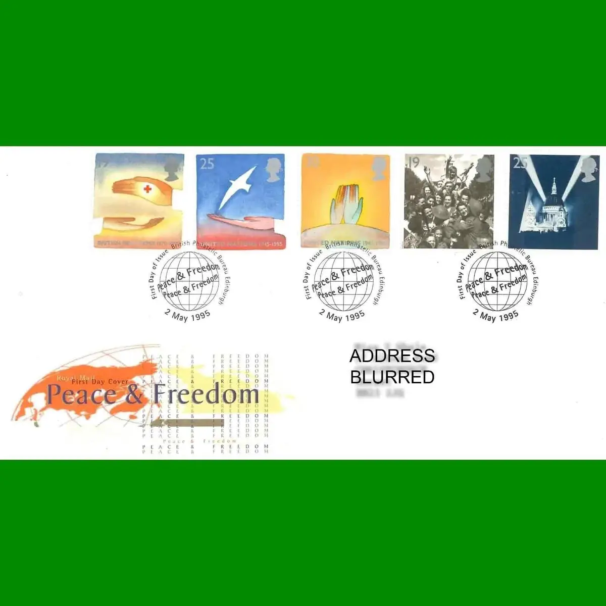 FDC Peace &amp; Freedom Commemorative Royal Mail First Day Cover Stamps, 2.5.1995