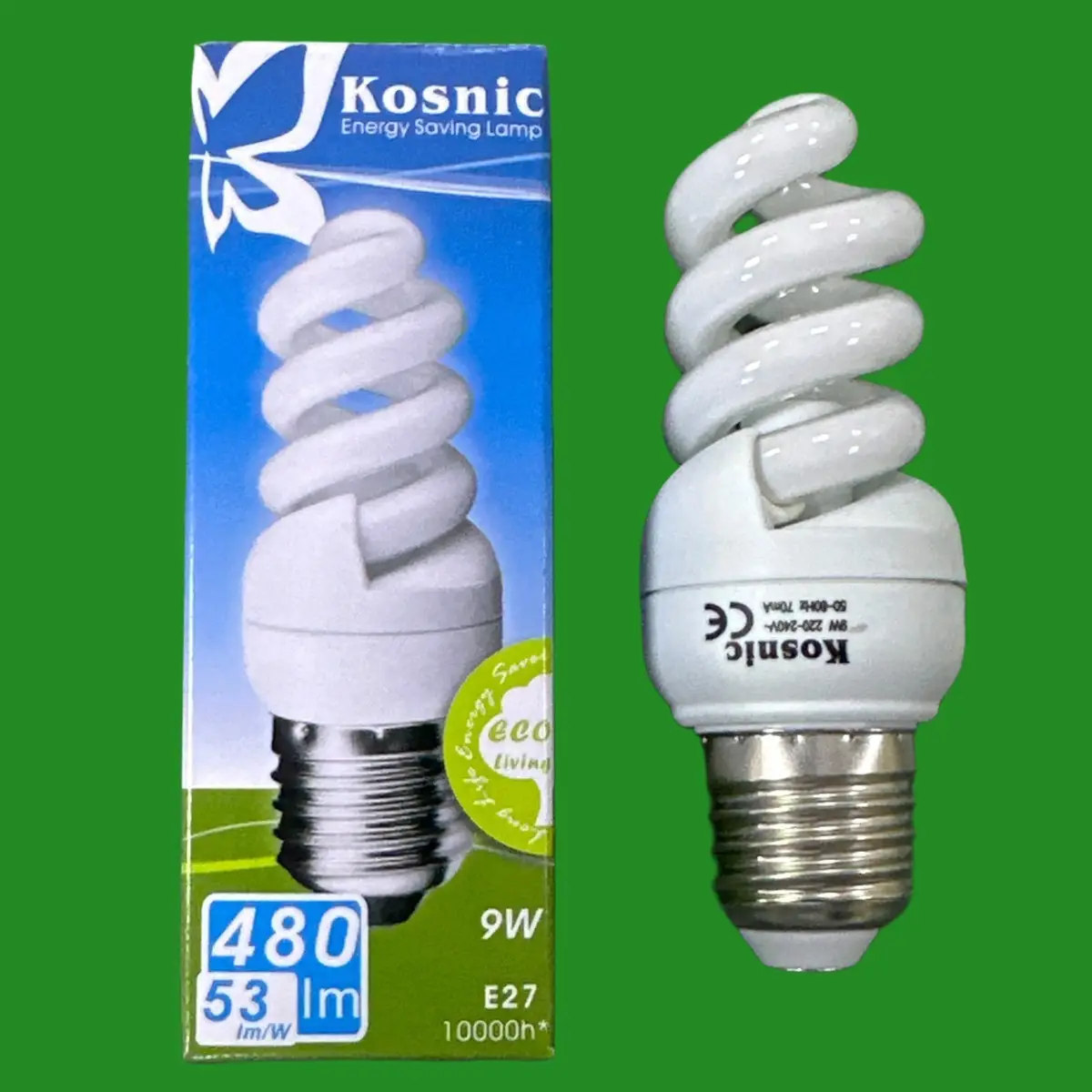 2x 9W =40W Kosnic CFL Mini Spiral Light Bulb Edison Screw ES E27 6500K Daylight