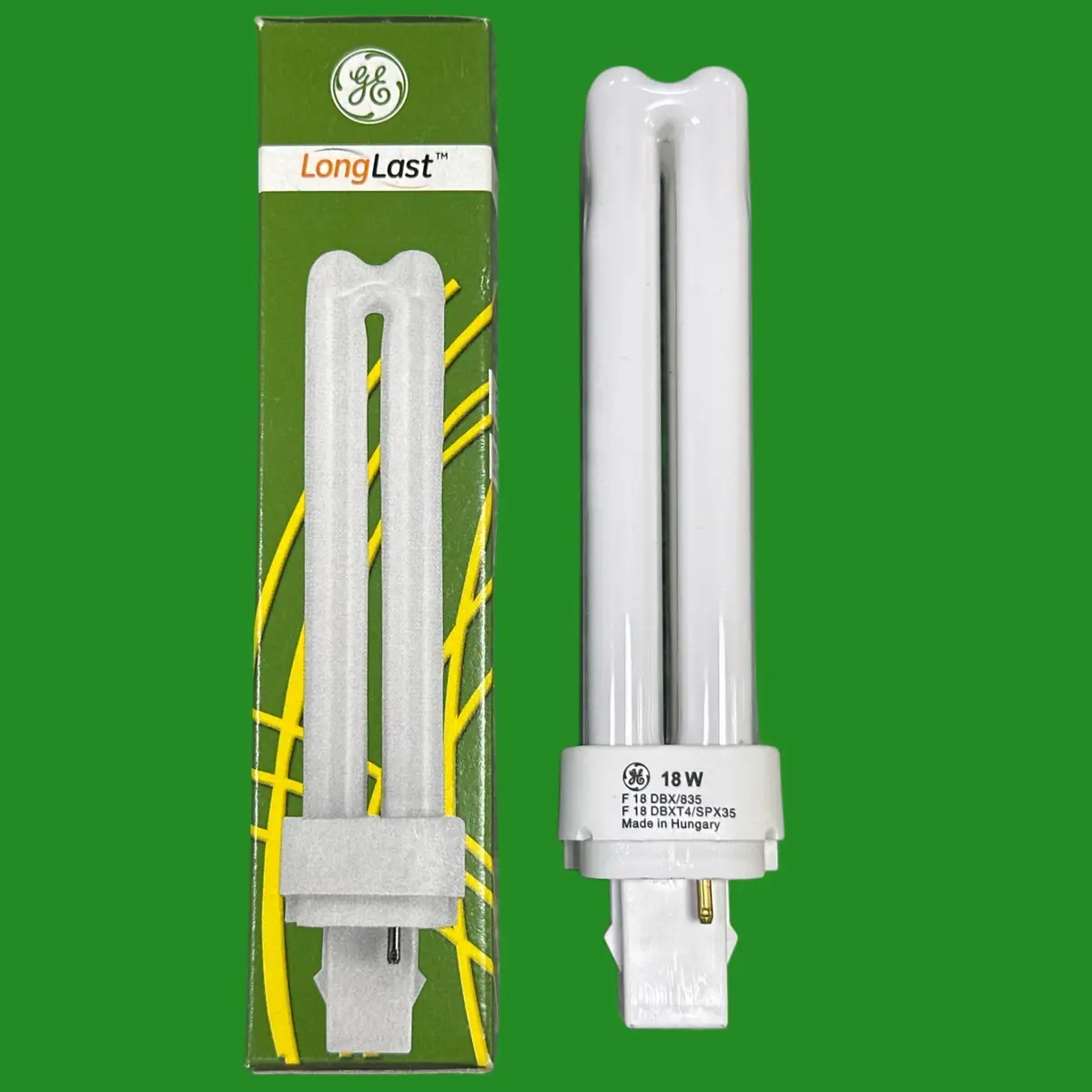 2x 18W (=100W) GE G24d-2, 2 pin 3500K Biax D Low Energy CFL Light Bulbs 830 Lamp
