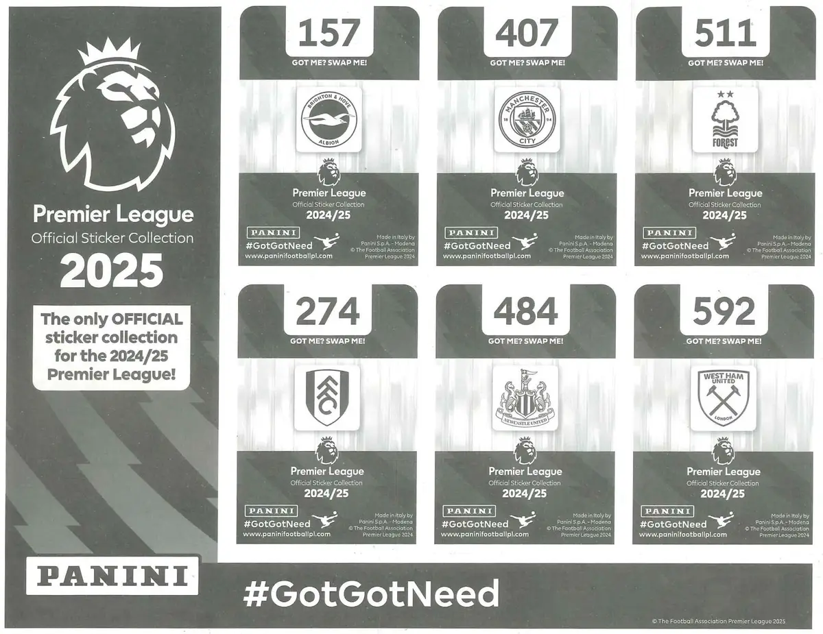 Panini Sheet of 6 Stickers, Football, Soccer, Ederson, Wood, Premier League 2025 - image 2 | Free standard UK delivery included | Discount Quality Products