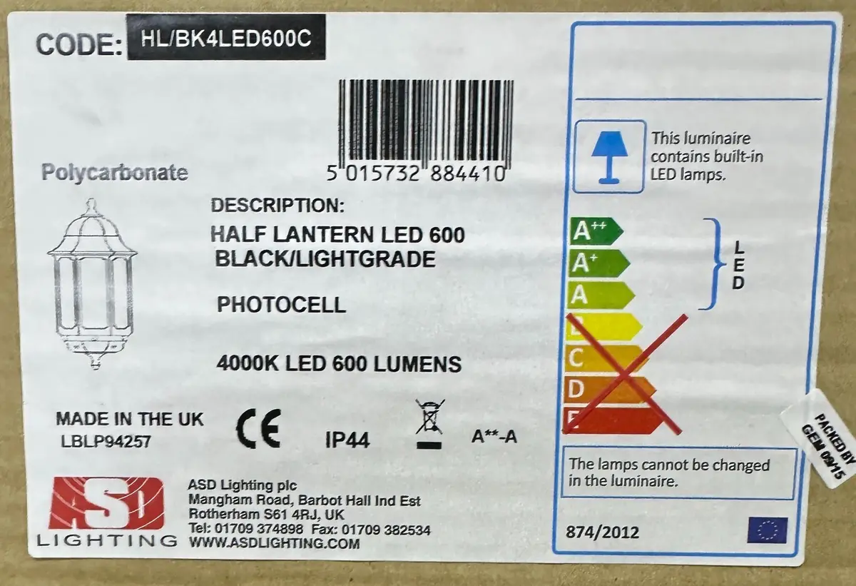 ASD 7.4W LED Black Half Lantern Photocell Dusk Dawn Sensor Wall Light 4000K Lamp - image 2 | Free standard UK delivery included | Discount Quality Products