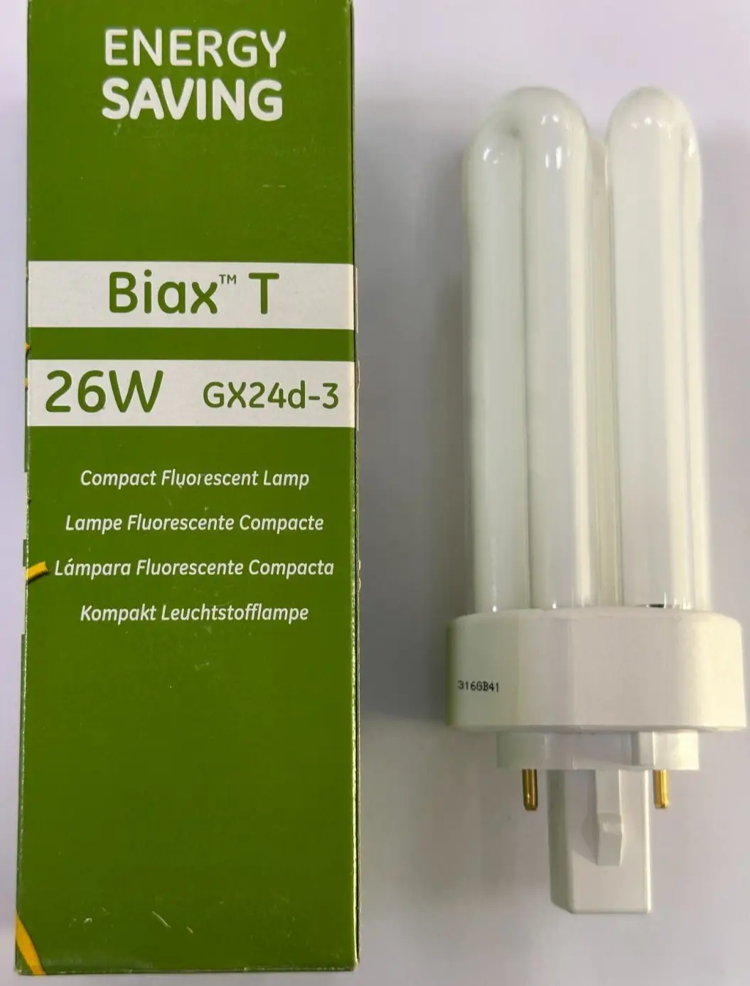 1x 26W GE GX24D-3 2 Pin CFL PL-T Triple Turn Light Bulb 840 4000K White Lamp - image 2 | Free standard UK delivery included | Discount Quality Products