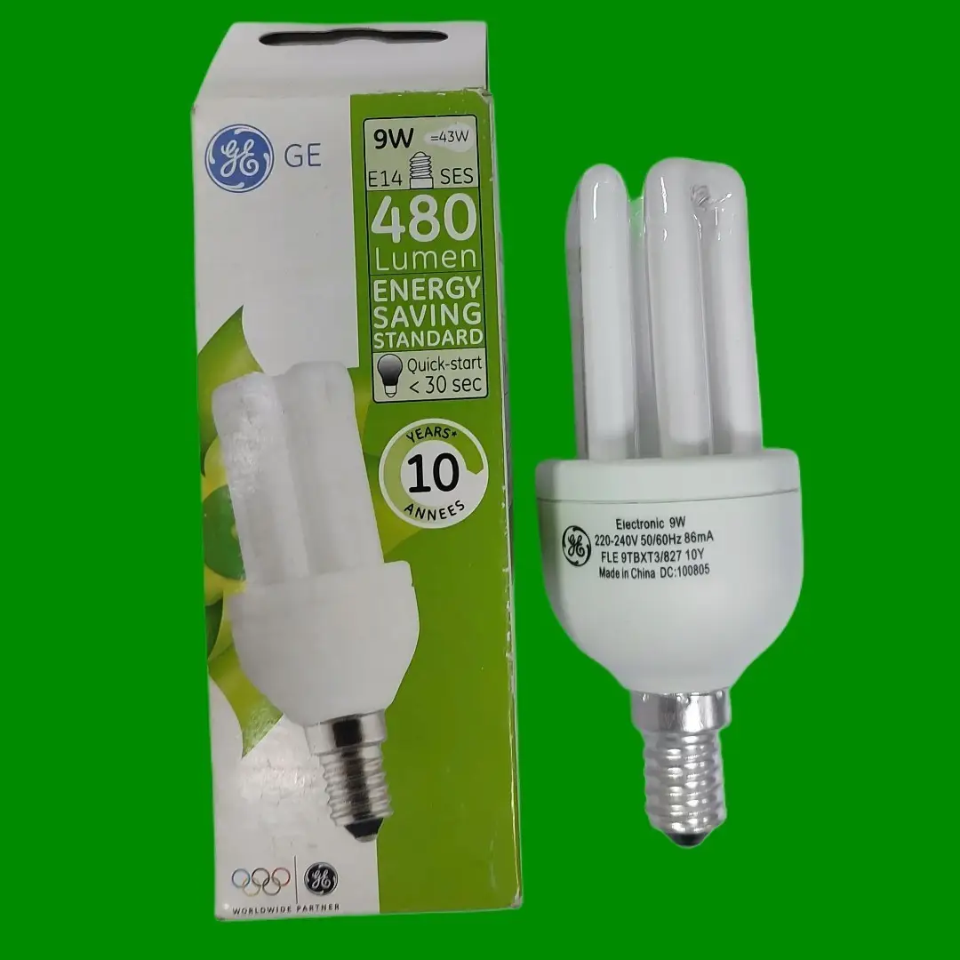 1x 9W (=43W) GE Low Energy Power Saving CFL Stick Light Bulb SES E14 Small Screw