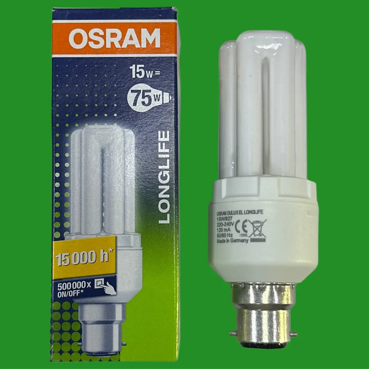 15W (=75W) OSRAM Low Energy Power Saving CFL Stick Light Bulbs BC B22 Lamps