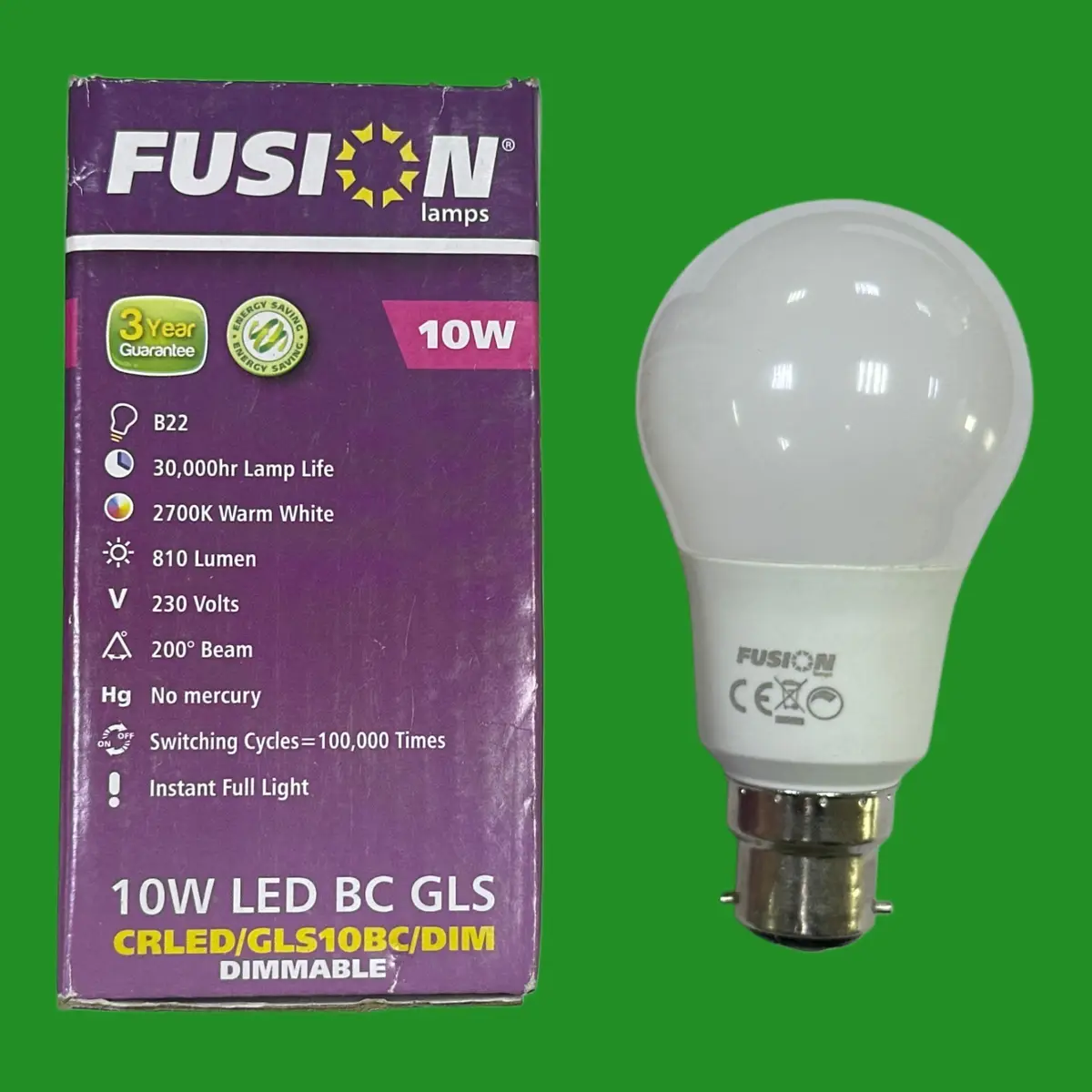 2x 10W (=60W) Fusion Dimmable LED GLS A60 Light Bulbs BC B22 2700K Bayonet Lamps - image 3 | Free standard UK delivery included | Discount Quality Products