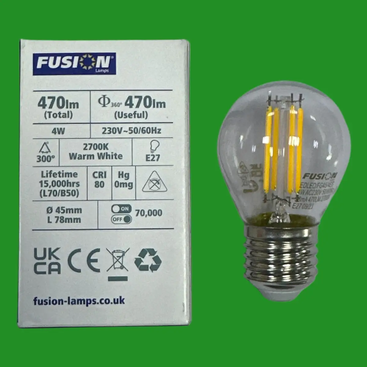 2x 4W (=40W) Fusion Clear LED Filament Round Golf ES E27 Edison Screw Light Bulb - image 2 | Free standard UK delivery included | Discount Quality Products