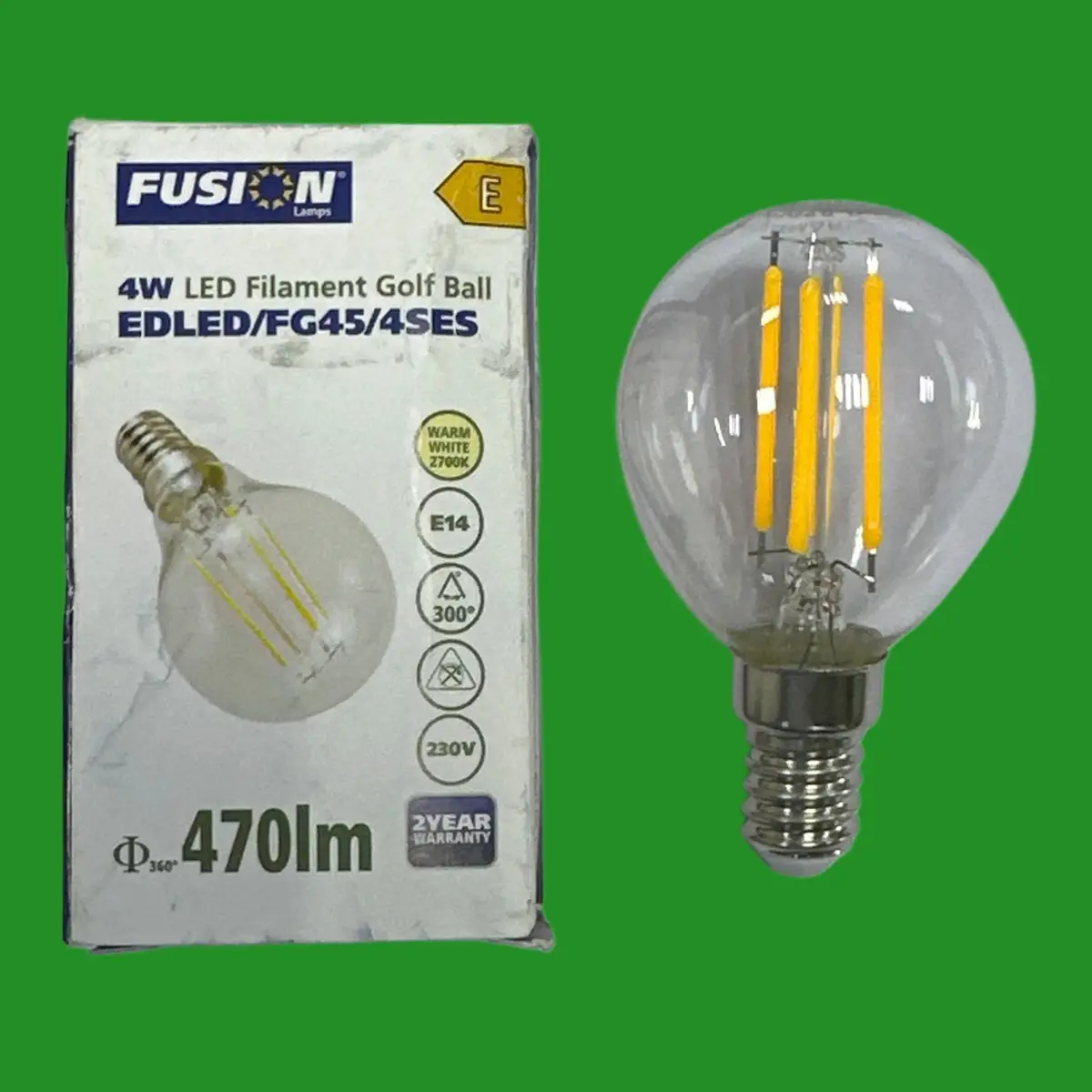 2x 4W (=40W) Fusino LED Filament Round Golf G45 Light Bulbs SES E14 Small Screw