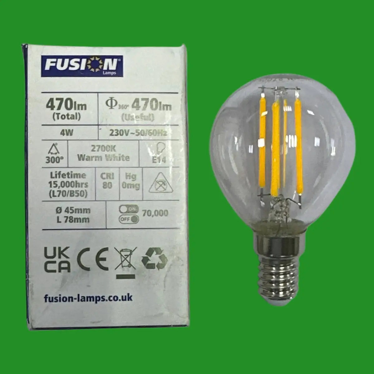 2x 4W (=40W) Fusino LED Filament Round Golf G45 Light Bulbs SES E14 Small Screw - image 2 | Free standard UK delivery included | Discount Quality Products
