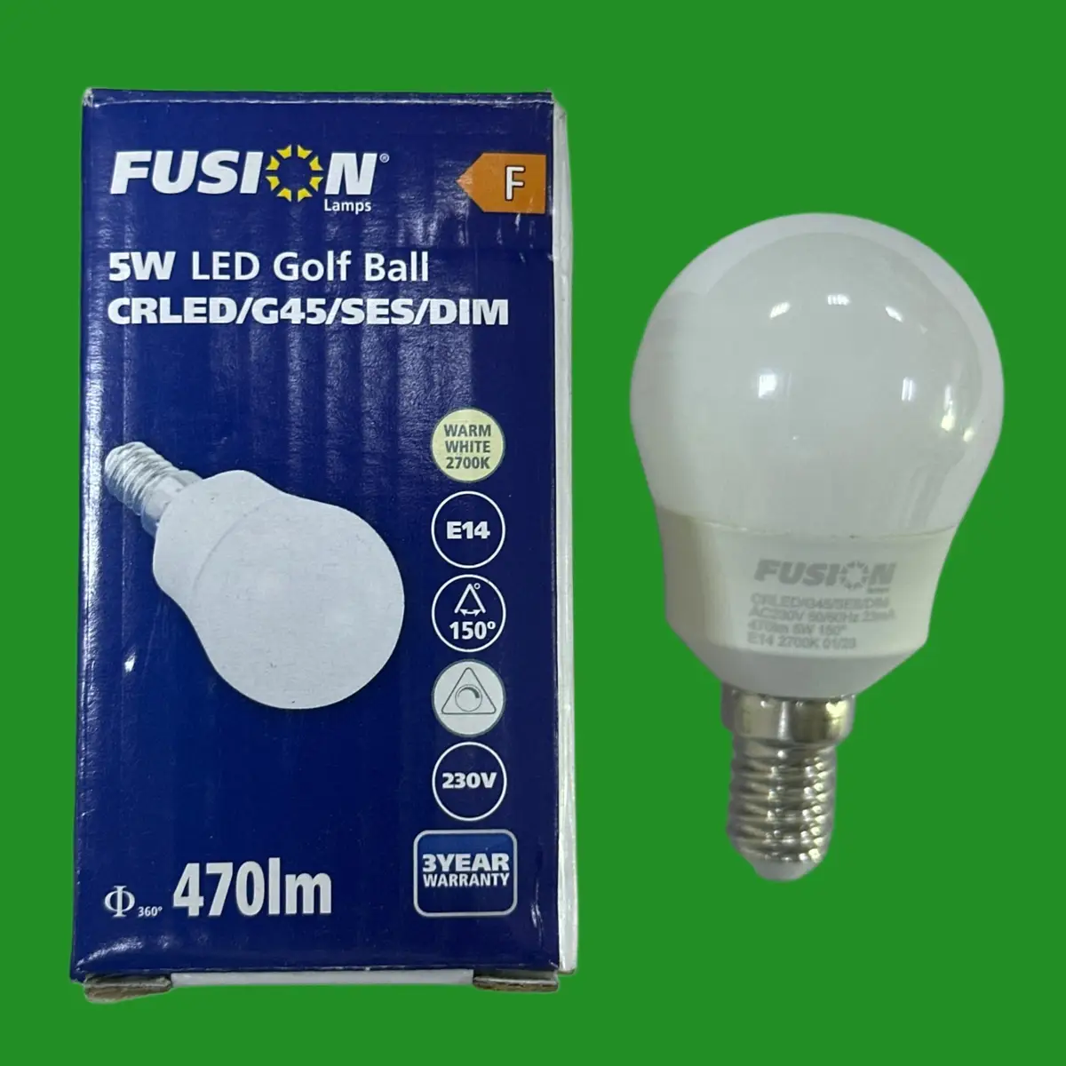 1x 5W (=40W) Fusion Opal Dimmable LED Round Golf G45 Light Bulb SES E14 2700K