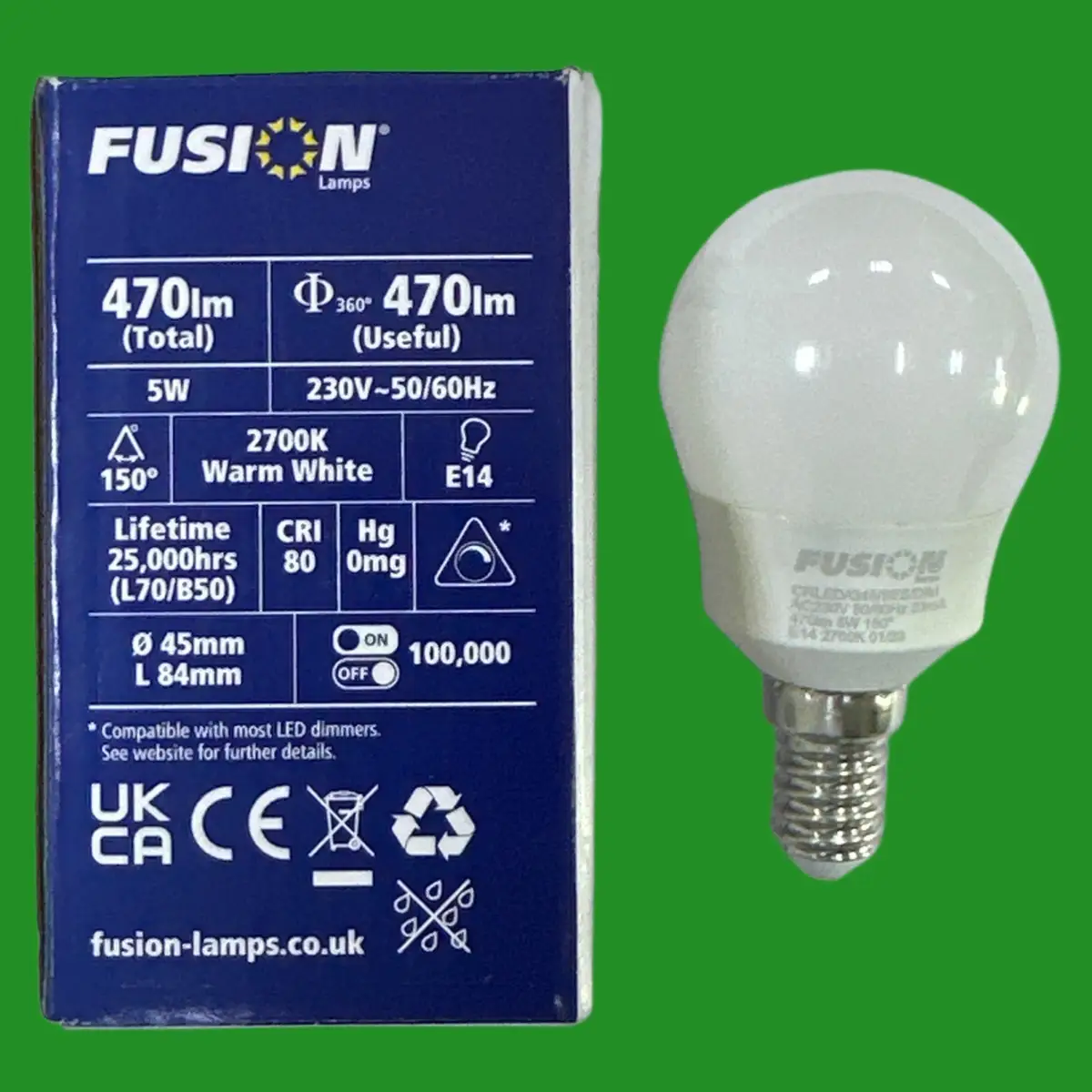 1x 5W (=40W) Fusion Opal Dimmable LED Round Golf G45 Light Bulb SES E14 2700K - image 2 | Free standard UK delivery included | Discount Quality Products