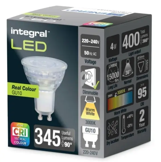 1x 5W (=50W) Integral Dimmable LED GU10 Reflector Spot Light Bulb 3000K 95 CRI - image 2 | Free standard UK delivery included | Discount Quality Products