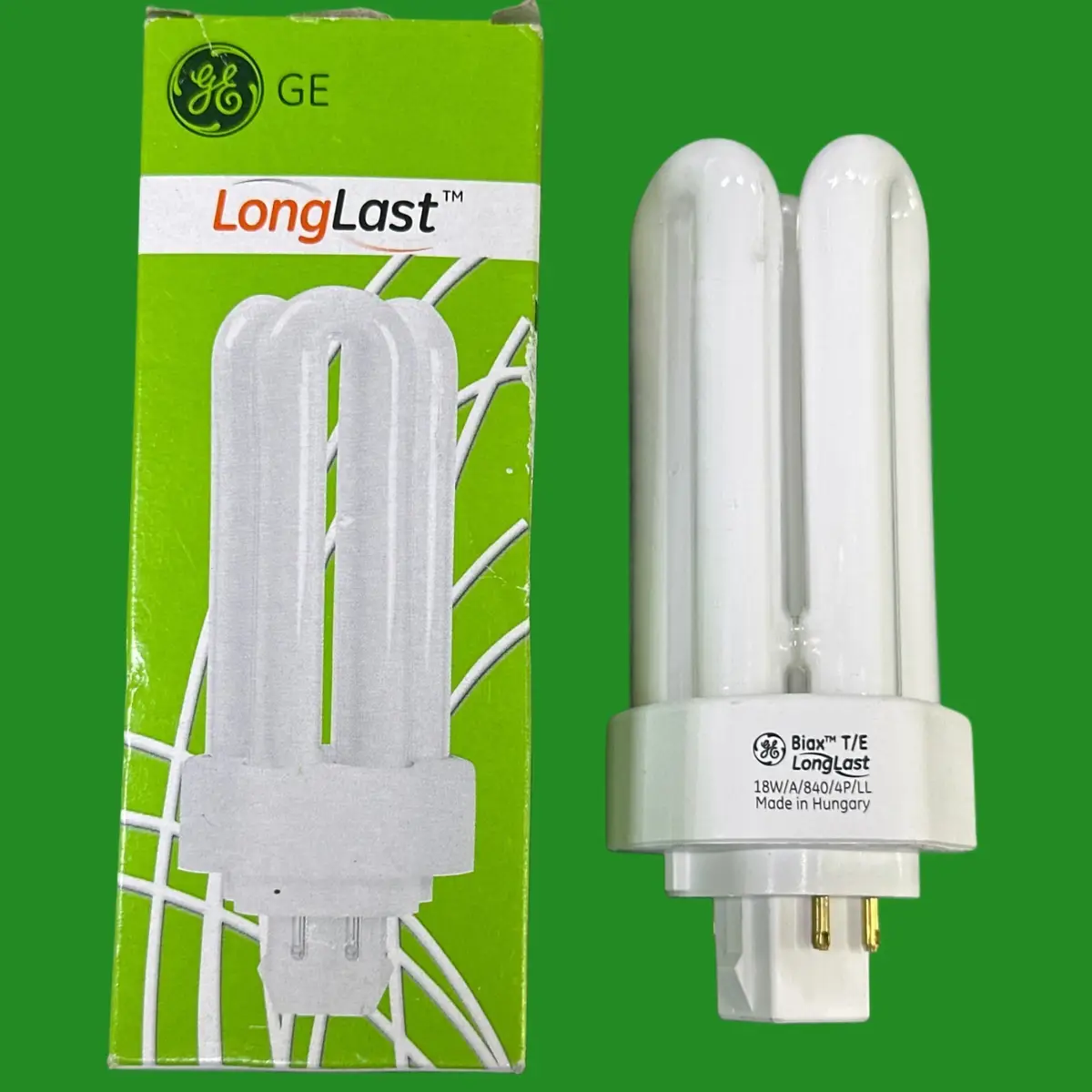 2x 18W (=100W) GE GX24q-2, 4 pin, Low Energy CFL Light Bulb 4000K 840 Cool White