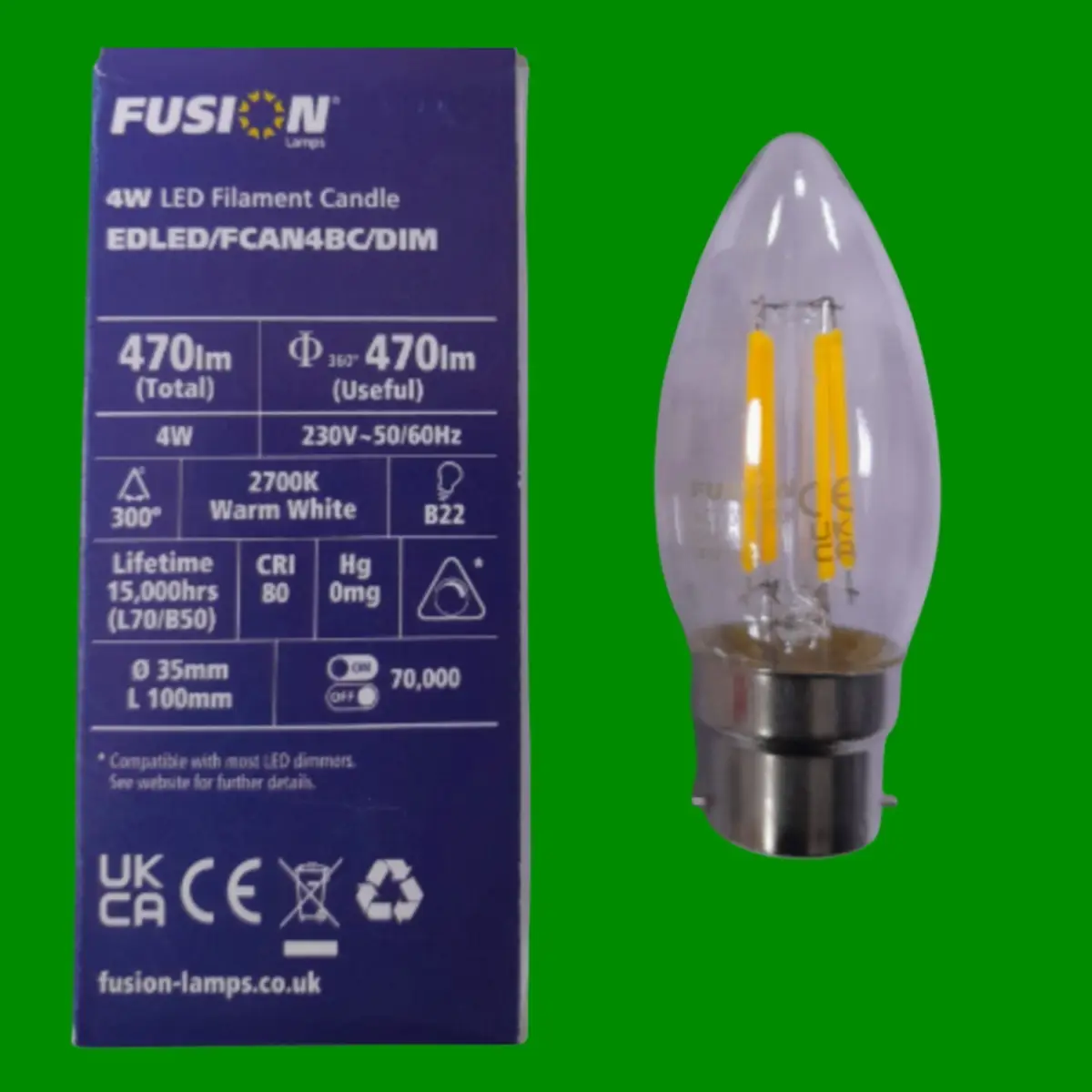 3x 4W (=40W) Fusion Dimmable LED Filament Candle Light Bulb BC B22 Bayonet 2700K - image 2 | Free standard UK delivery included | Discount Quality Products