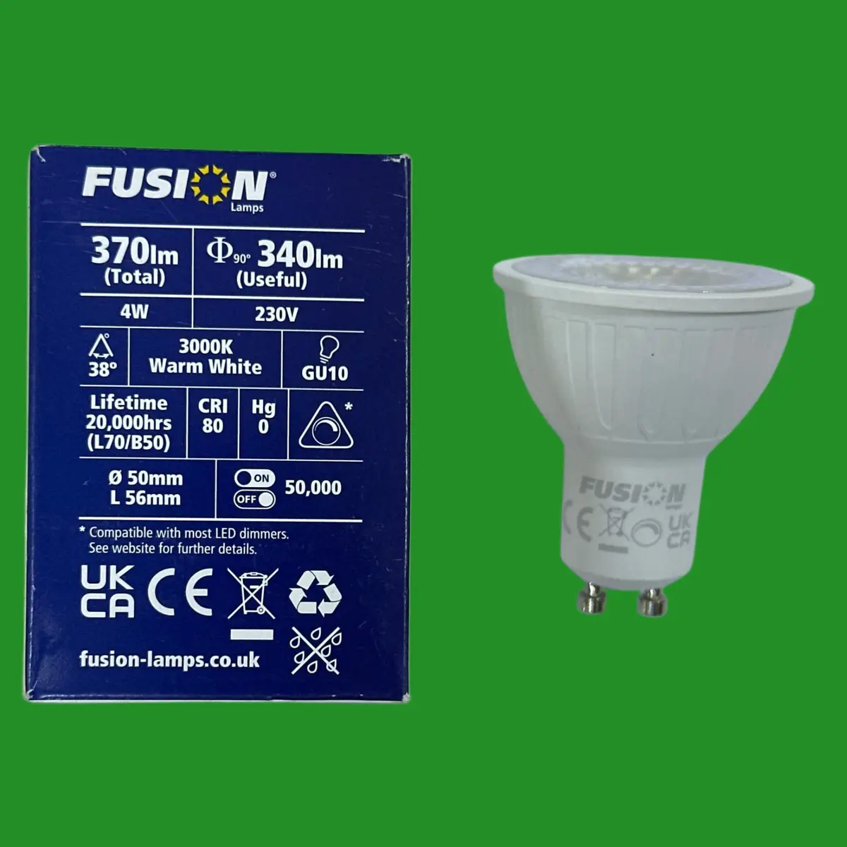 2x 4W (=50W) Fusion Dimmable GU10 LED Reflector Spot light Bulbs 3000K Lamp - image 2 | Free standard UK delivery included | Discount Quality Products