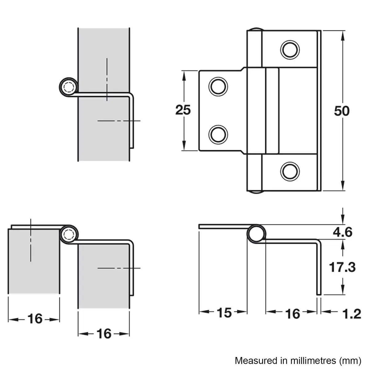 2x 50mm Cranked Flush Steel Hinge for 15-16mm Door Thickness, Florentine Bronzed - image 2 | Free standard UK delivery included | Discount Quality Products