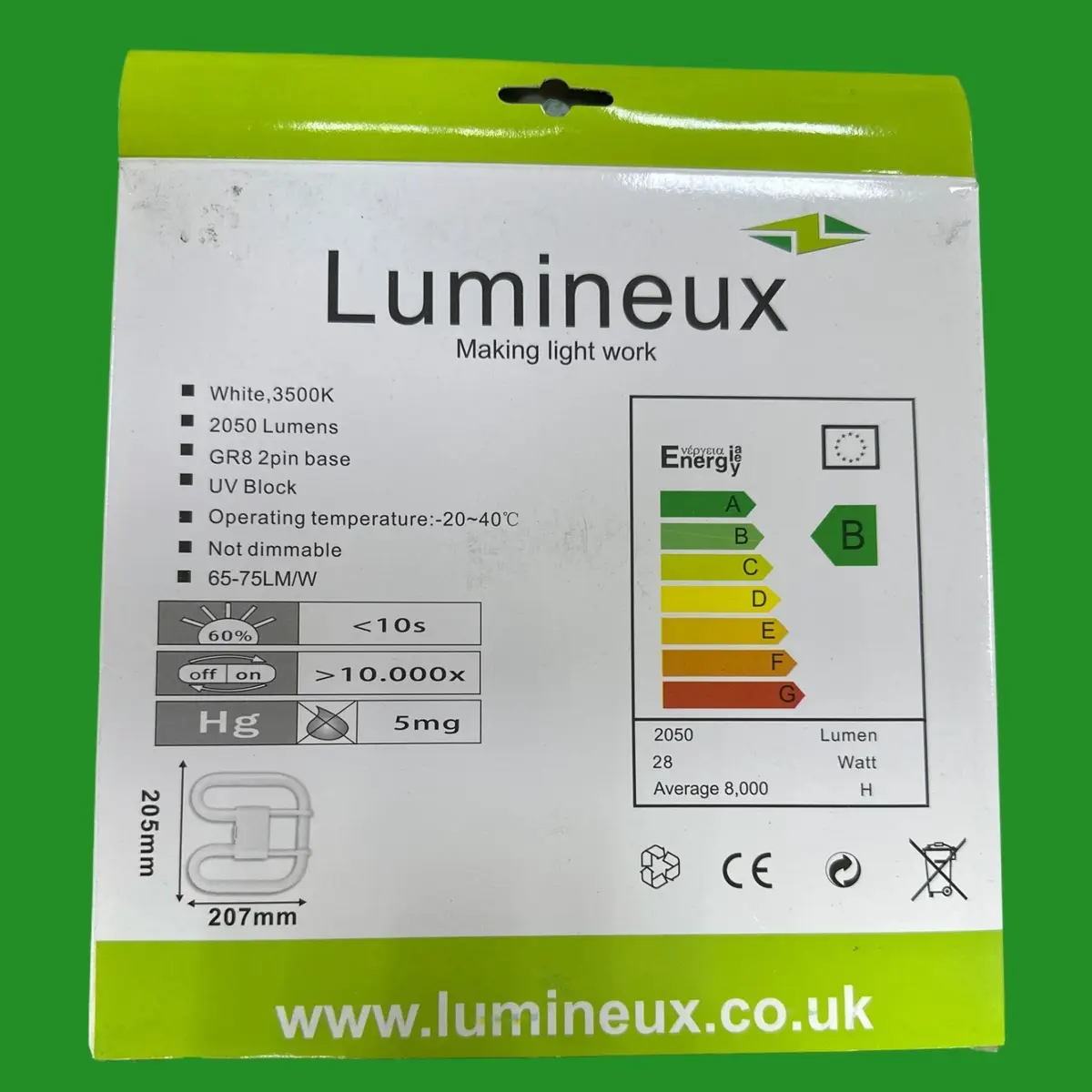 28W Lumineux GR8 2 Pin CFL Square 2D Tube Light Bulb Double D Lamp 3500K White - image 3 | Free standard UK delivery included | Discount Quality Products