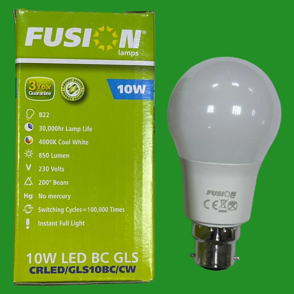 2x 10W (=60W) Fusion LED GLS A60 Light Bulbs BC B22 Bayonet 4000K Cool White - image 2 | Free standard UK delivery included | Discount Quality Products