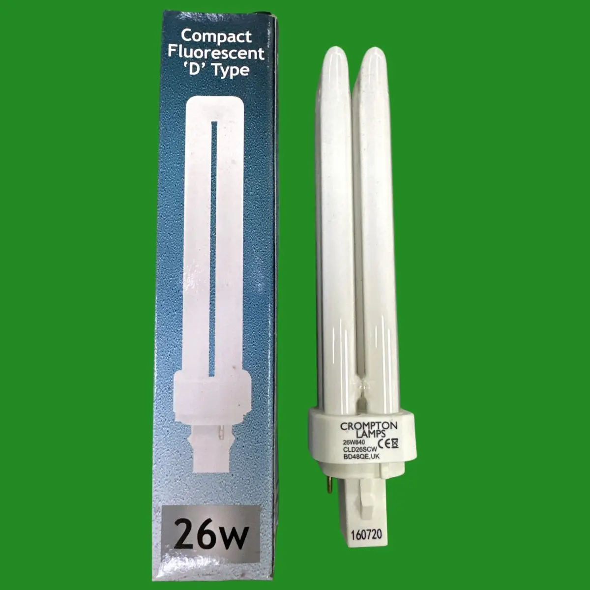 1x 26W Crompton G24d-3, 2 pin CFL Light Bulbs, 840 4000K Low Energy PL PLC Lamp