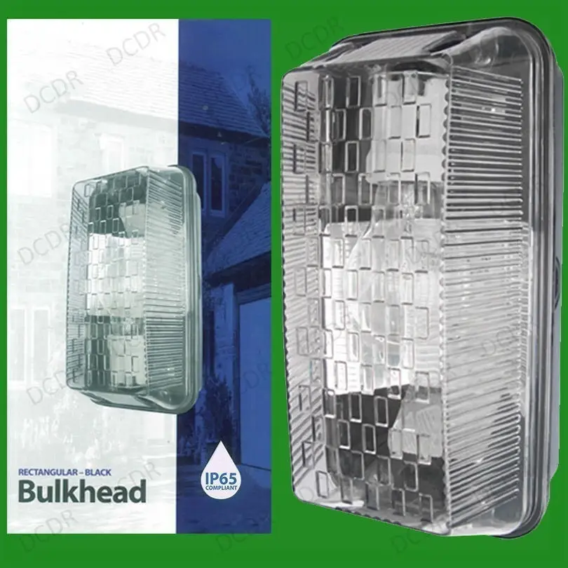 Outdoor Rectangular Black IP65 Bulkhead, Security Wall Light, Vandal Resistant