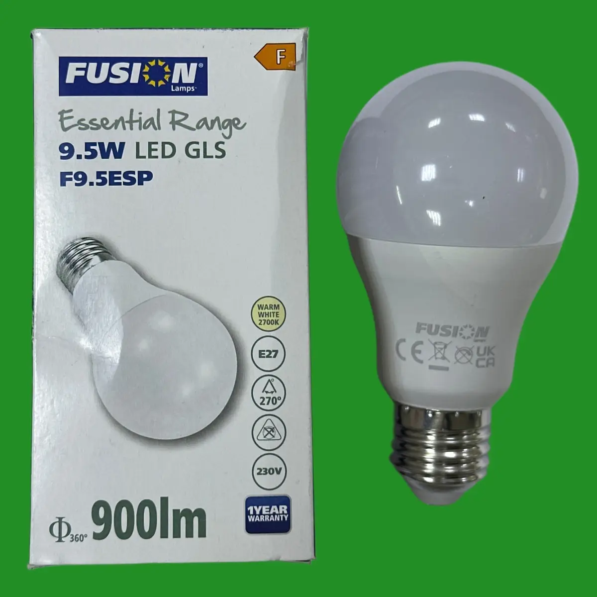 1x 9.5W (=60W) Fusion LED GLS A60 Light Bulbs ES E27 Edison Screw 2700K Lamp