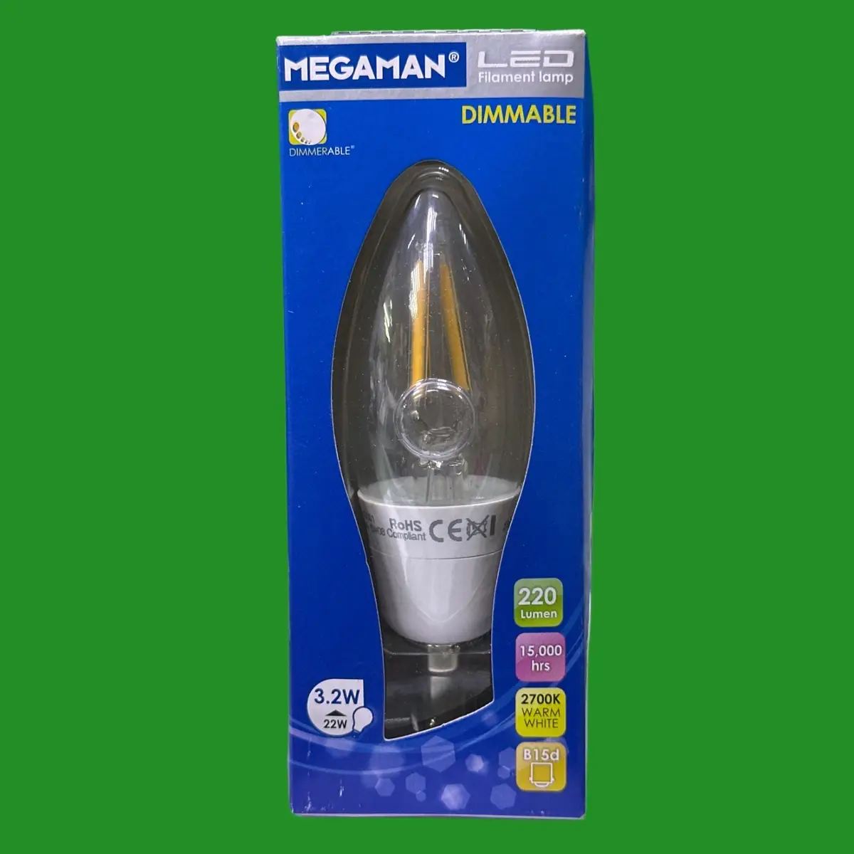 4x 3.2W Megaman Dimmable LED Filament Clear Candle Light SBC B15 Chandelier Bulb