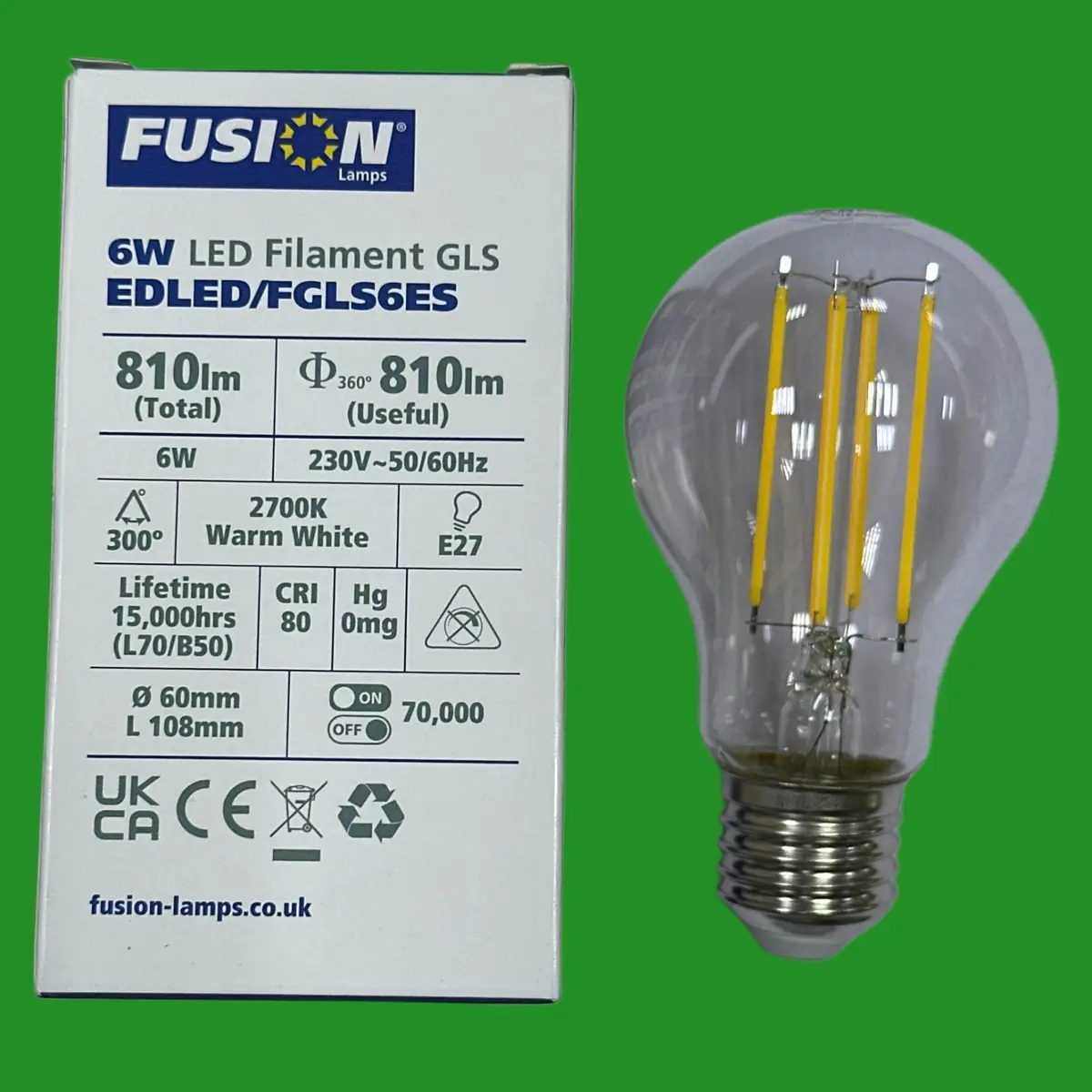 4x 6W (=60W) Fusion Clear LED Filament GLS Light Bulbs ES E27 Edison Screw 2700K - image 2 | Free standard UK delivery included | Discount Quality Products
