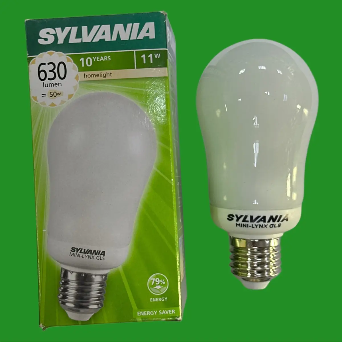 1x 11W (=50W) Sylvania Low Energy Power Saving CFL GLS Light Bulbs ES E27 Lamp