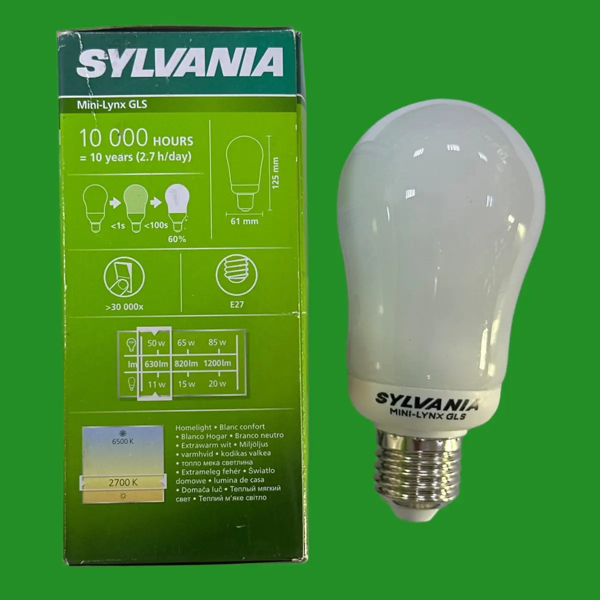 1x 11W (=50W) Sylvania Low Energy Power Saving CFL GLS Light Bulbs ES E27 Lamp - image 2 | Free standard UK delivery included | Discount Quality Products