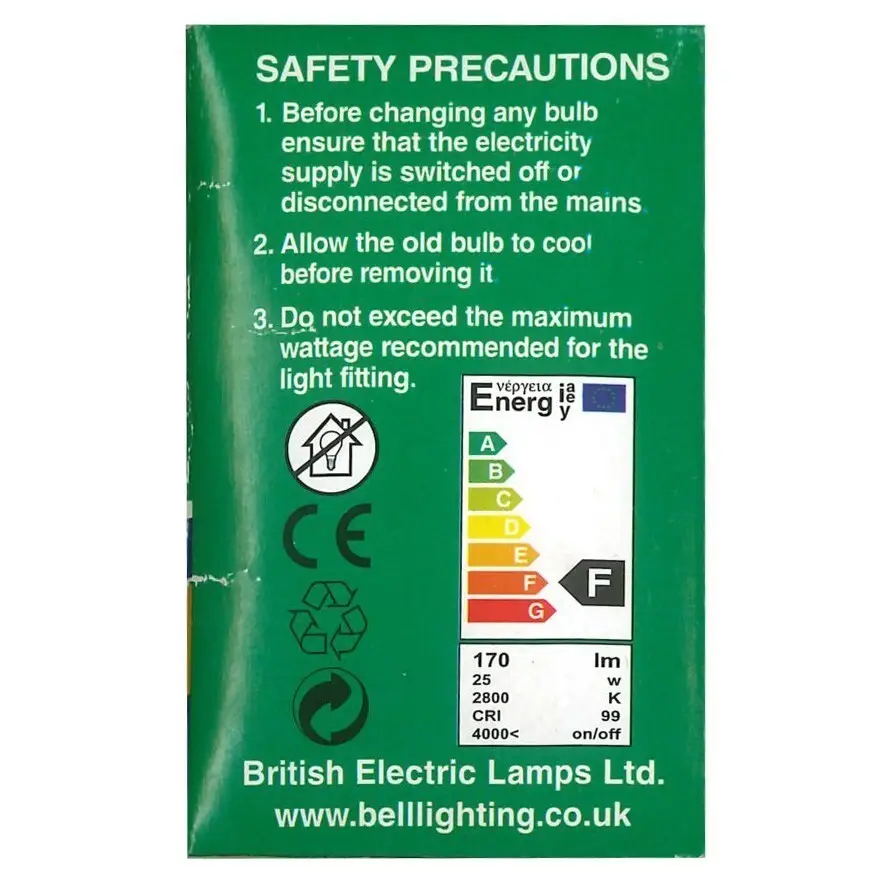 10x 25W Bell Golf Frosted Tough Lamp Dimmable ES E27 Edison Screw Light Bulb - image 3 | Free standard UK delivery included | Discount Quality Products