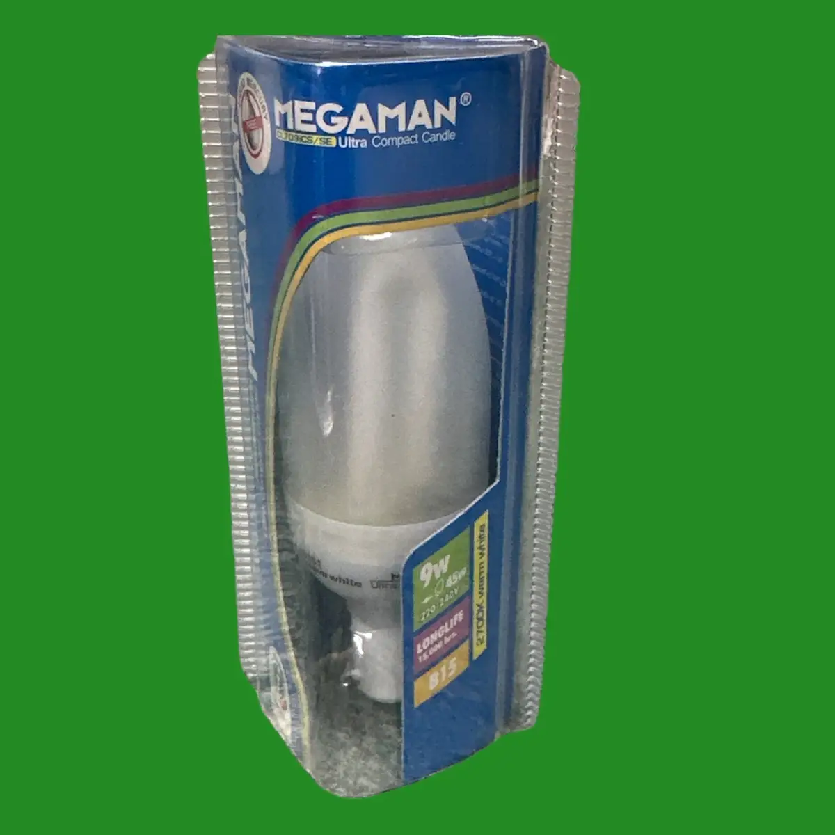 2x 9W (=45W) Megaman Candle CFL Light Bulbs SBC B15 Low Energy Power Saving Lamp