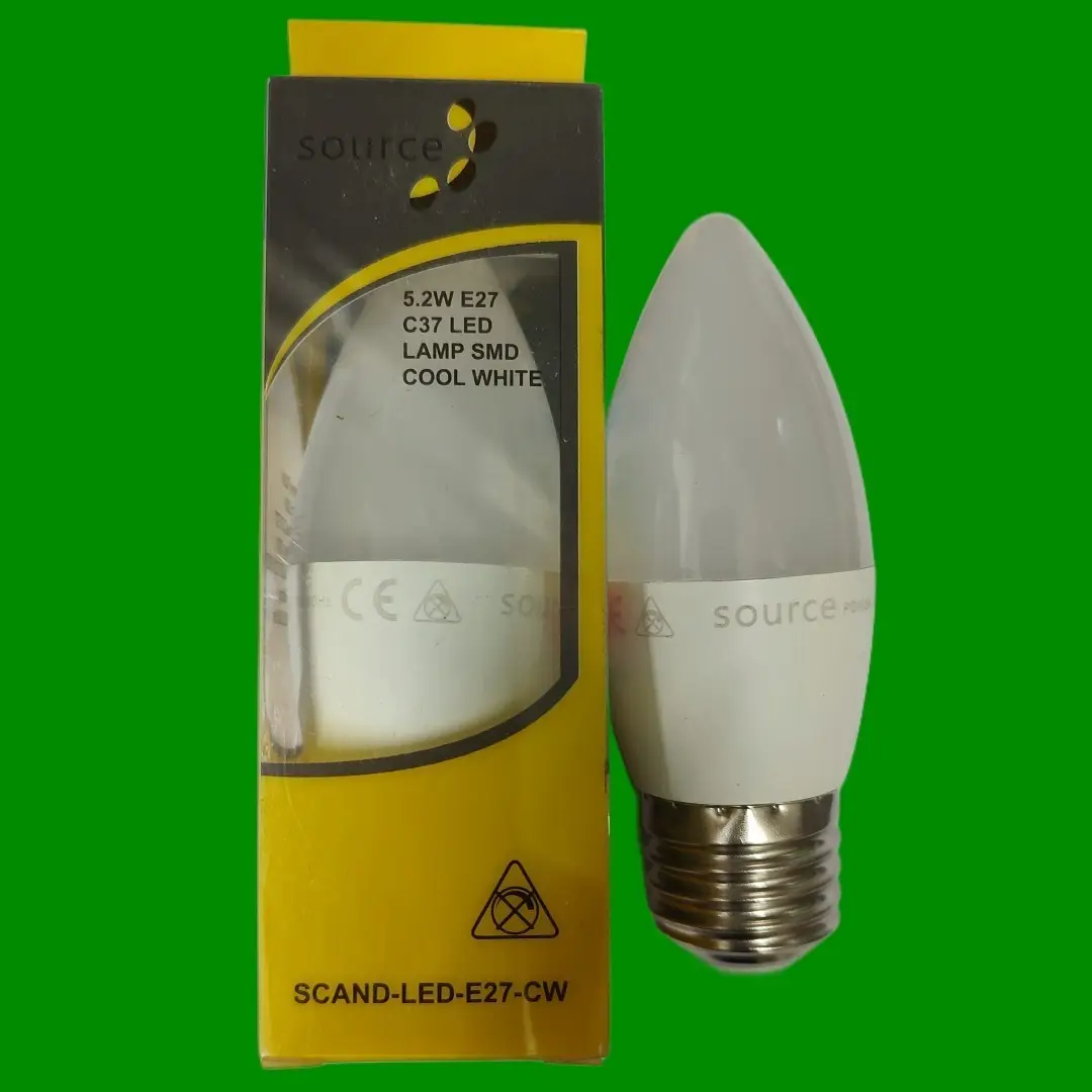 2x 5.2W LED (=40W) Candle Light Bulbs ES E27 Edison Screw 6500K Daylight White