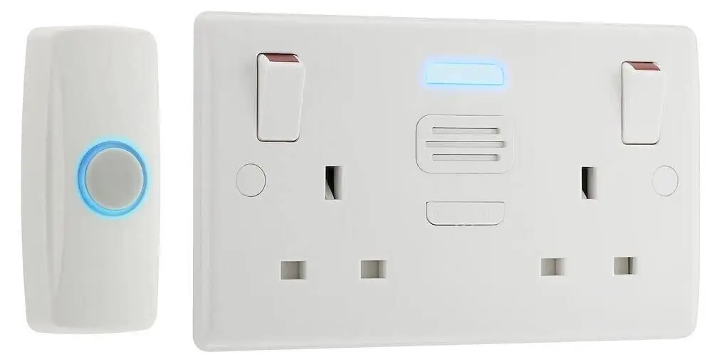 2 Gang Switched Mains Socket 13A with Integrated Chime, Push Button Door Bell BG