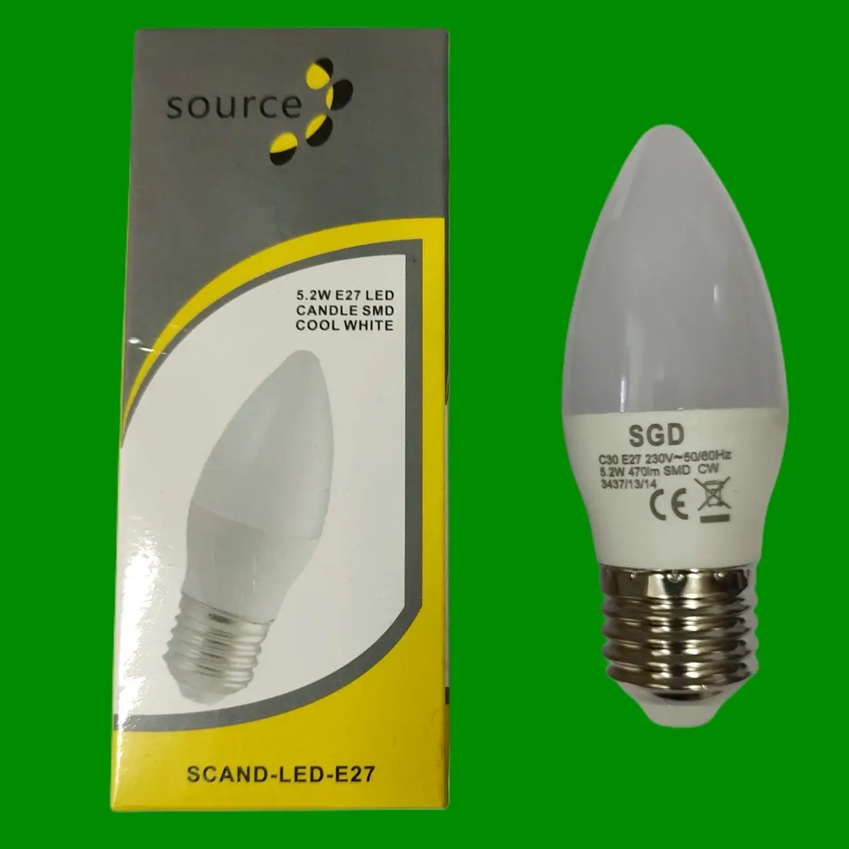 4x 5.2W LED (=40W) Candle Light Bulbs ES E27 Edison Screw 6500K Daylight White