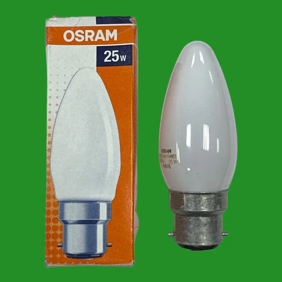 2x 25W OSRAM Frosted Candle Incandescent Filament Dimmable Light Bulbs BC B22