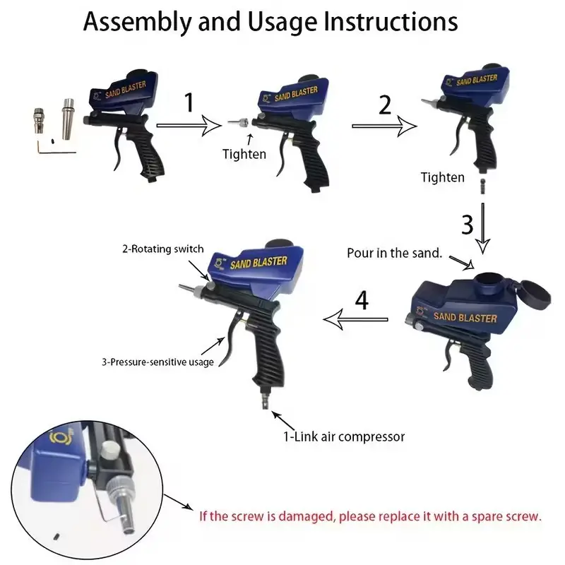 Pneumatic Sandblasting Gun Adjustable Air Sand Blaster 90PSI Rust Removal Tool - image 8 | Free standard UK delivery included | Discount Quality Products