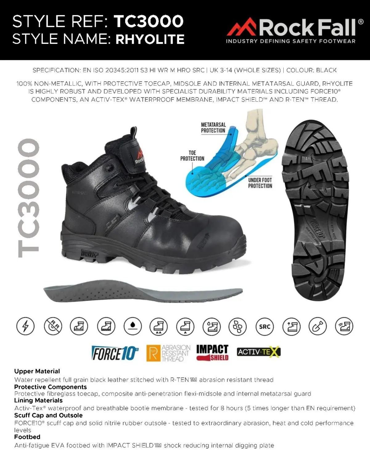 Rock Fall TC3000 Rhyolite Waterproof Fibreglass Toe Cap Safety Work Boots UK 7 - image 3 | Free standard UK delivery included | Discount Quality Products