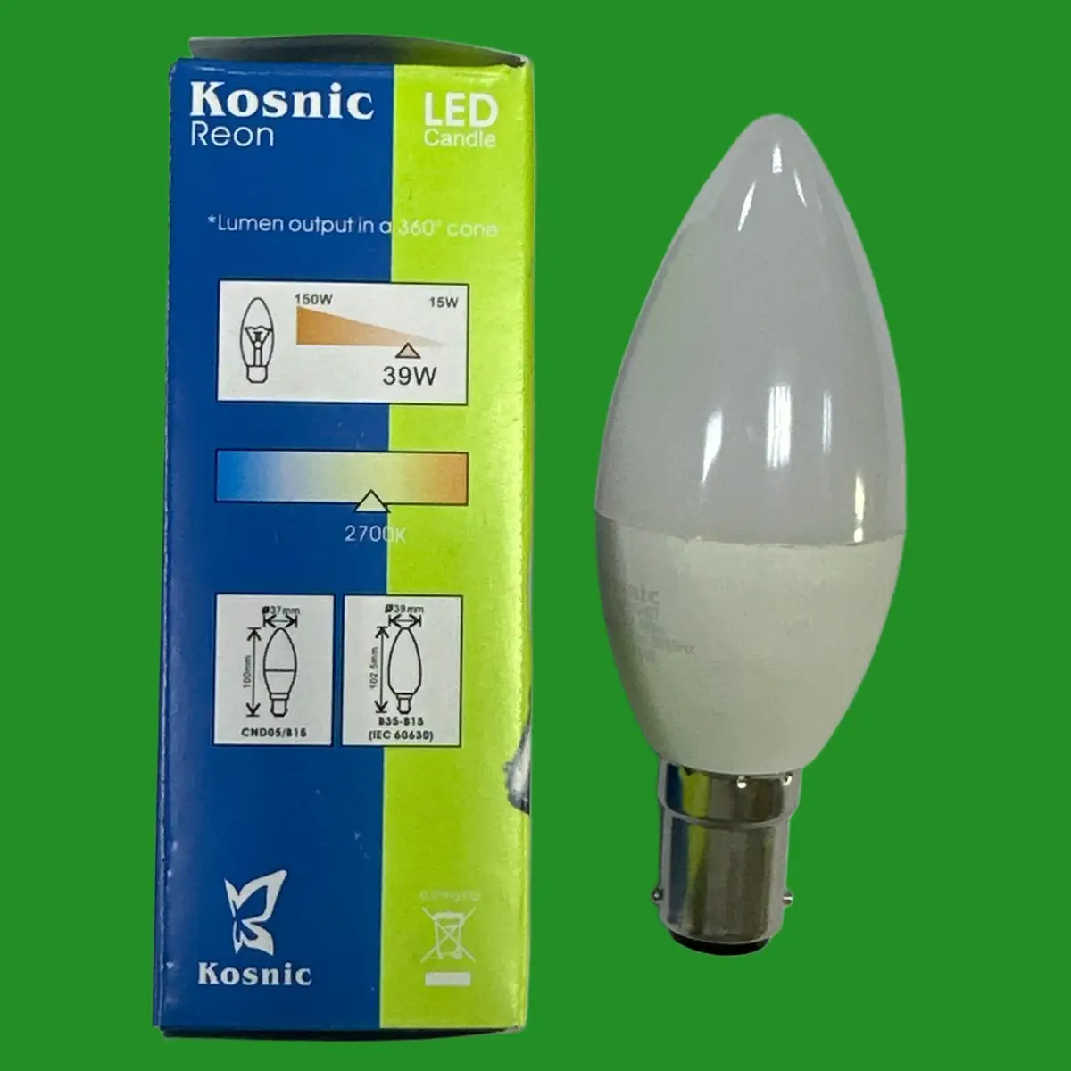 5x 5W =39W Kosnic LED Candle Light Bulbs SBC B15 Small Bayonet 2700K Warm White - image 3 | Free standard UK delivery included | Discount Quality Products