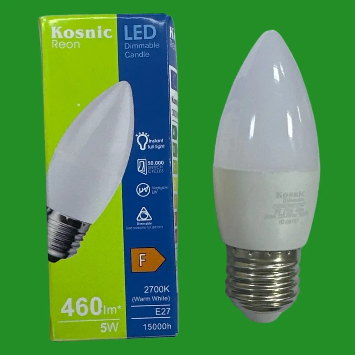 2x 5W (=39W) Kosnic Dimmable LED Candle Light Bulbs ES E27 Edison Screw 2700K