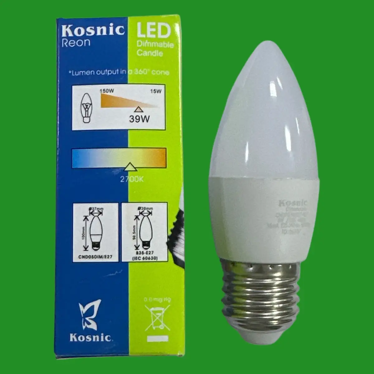 2x 5W (=39W) Kosnic Dimmable LED Candle Light Bulbs ES E27 Edison Screw 2700K - image 3 | Free standard UK delivery included | Discount Quality Products